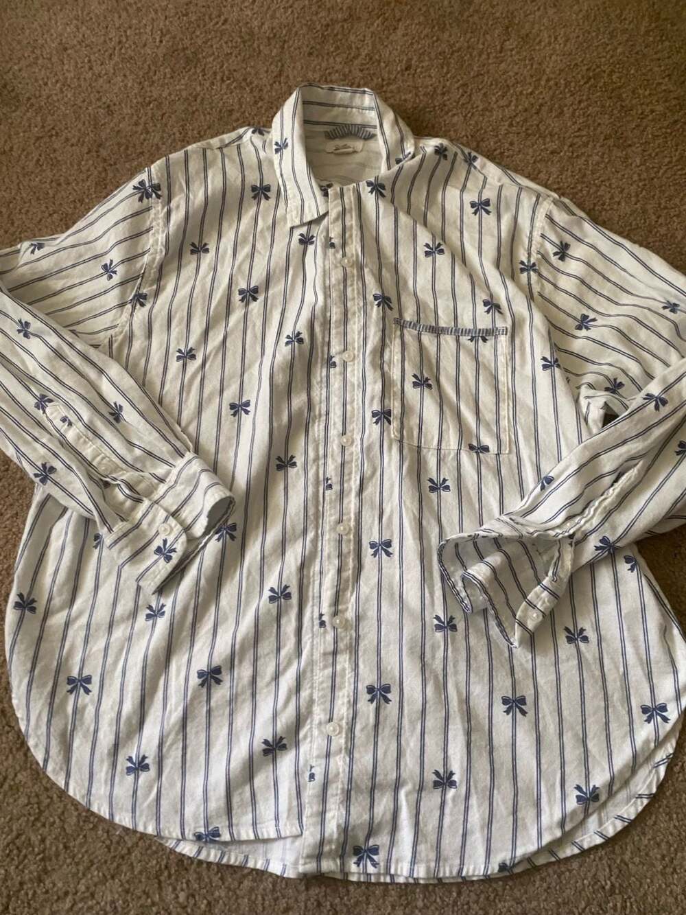 Aerie Striped Bow Print Button Down Shirt Size S
